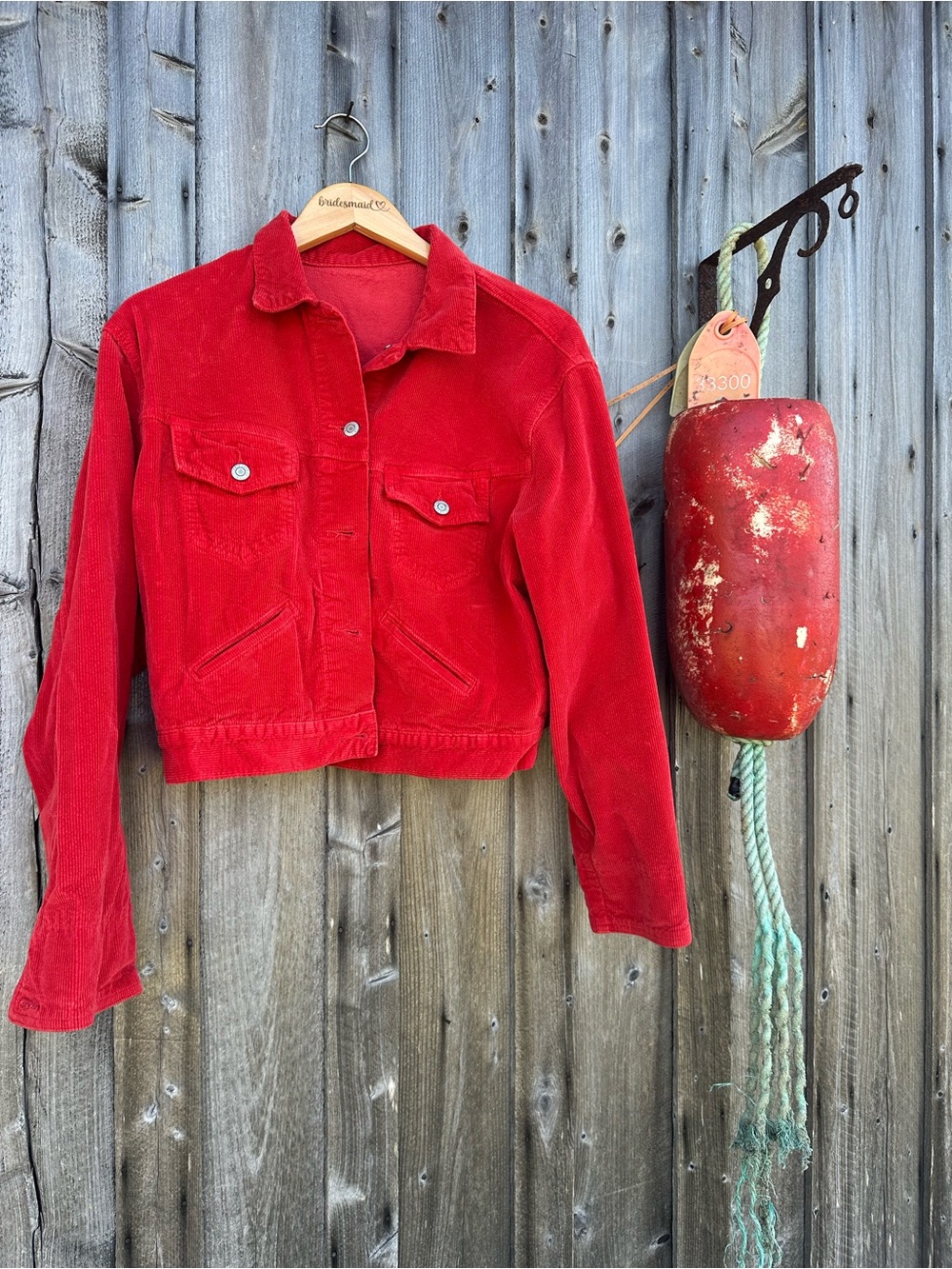 Brandy Melville Red Corduroy Cropped Jacket